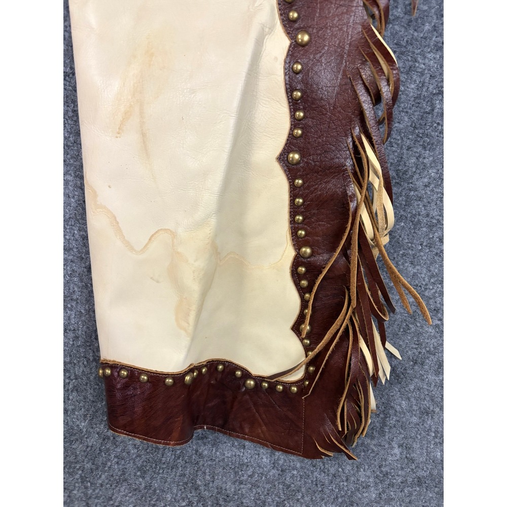 Leather Legends Montana Leather Chaps Fringe Tooled Concho Western Rodeo - Picture 11 of 14